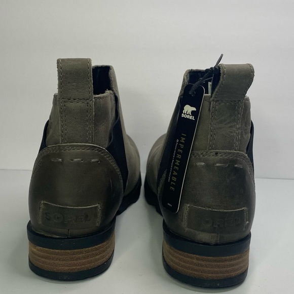 Sorel Emelie Chelsea NEW IN BOX Waterproof Boots Brown grey mushroom size 7 - Picture 3 of 11